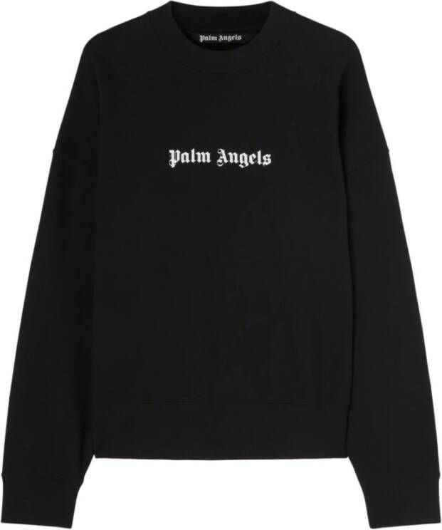 Palm Angels Zwart Wit Logo Print Sweatshirt Black Heren