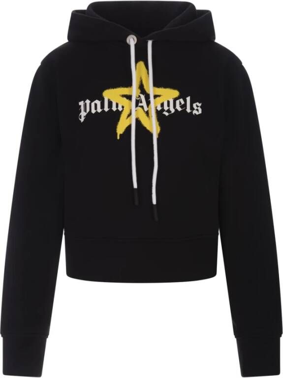 Palm Angels Zwarte biologisch katoenen hoodie met logo print Zwart Dames