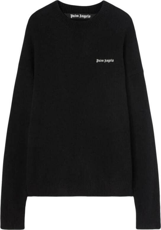Palm Angels Zwarte Crewneck Sweater met Geborduurd Logo Zwart Heren