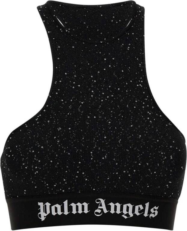 Palm Angels Zwarte Top met Pinafore Metalen Detail Black Dames