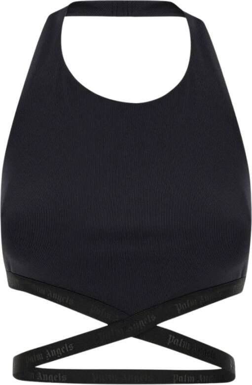 Palm Angels Gekruiste Taille Rib Top Black Dames