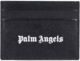 Palm Angels Zwarte Gehamerde Leren Portemonnee met Wit Logo Print Zwart Heren