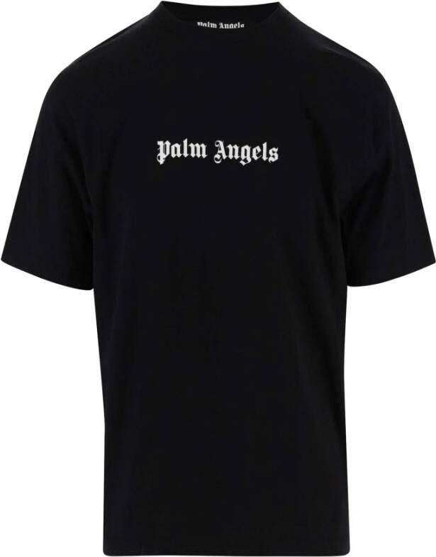 Palm Angels Zwarte katoenen T-shirt met geborduurd logo Black Heren