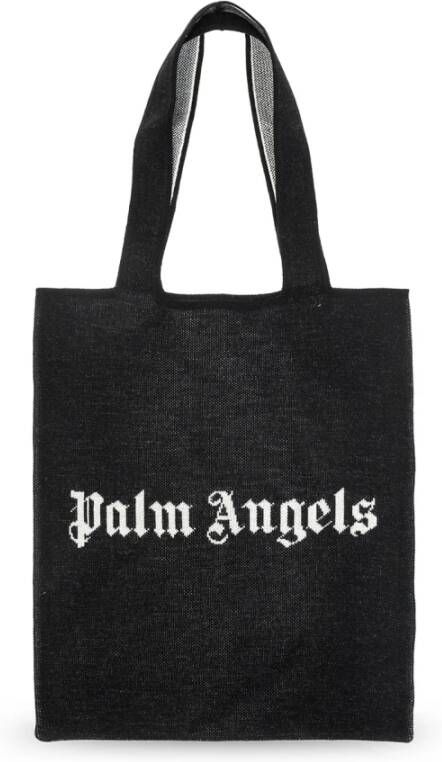 Palm Angels Zwarte Logo Gebreide Shopper Tas Zwart