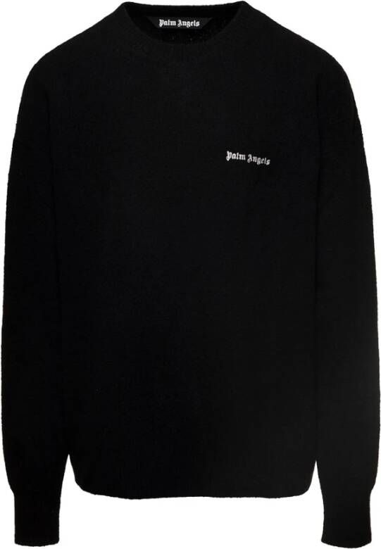 Palm Angels Zwarte Crewneck Sweater met Geborduurd Logo Black Heren