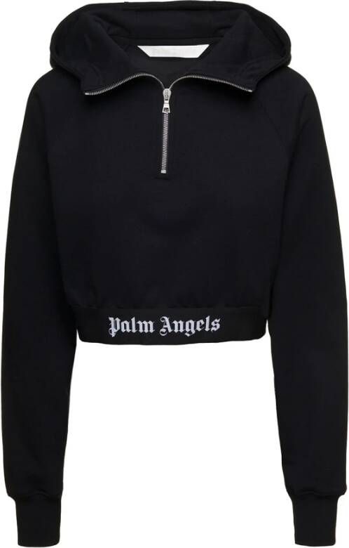 Palm Angels Zwarte Sweaters met Zilveren Rits en Capuchon Black Dames