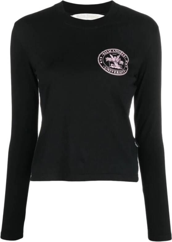 Palm Angels Logo-print T-shirt met Lange Mouwen in Zwart Koraal Black Dames