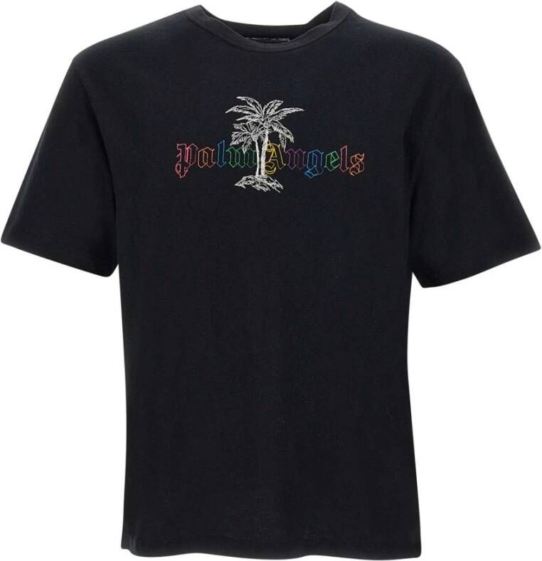 Palm Angels Linnen Kraag Tee Stijlvol en Comfortabel Heren T-shirt Black Heren