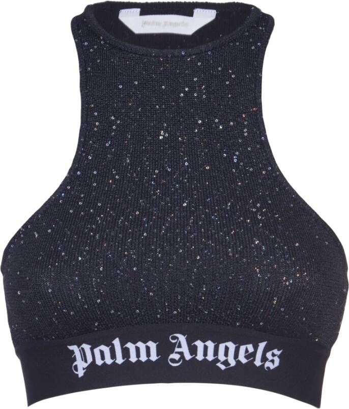 Palm Angels Zwarte Top met Pinafore Metalen Detail Black Dames