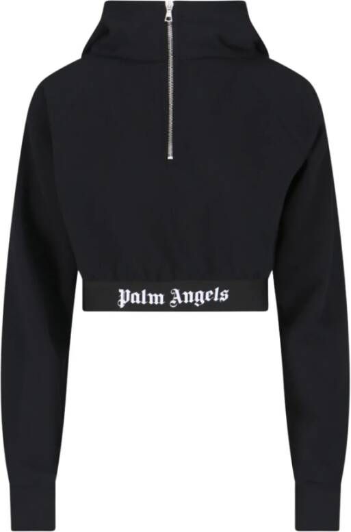 Palm Angels Zwarte Sweaters met Zilveren Rits en Capuchon Black Dames