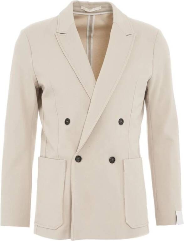 Paolo Pecora Dubbelrijige blazer met logo details Beige Heren