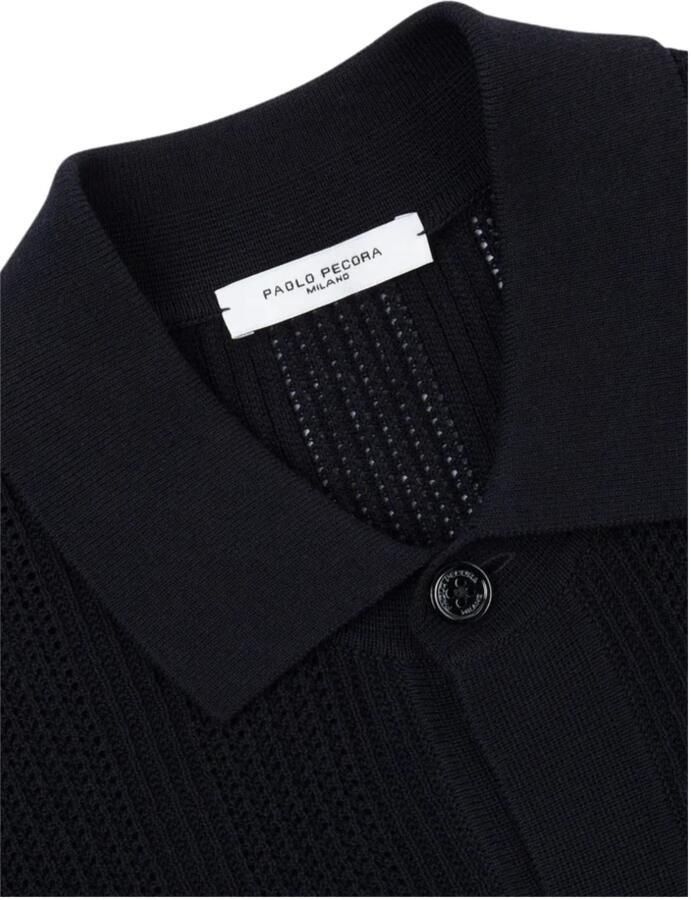 Paolo Pecora Zwarte korte mouw gebreide shirt Black Heren - Foto 2