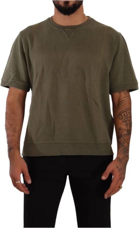 Paolo Pecora Army Green Cotton Crewneck Short Sleeves T-shirt Groen Heren