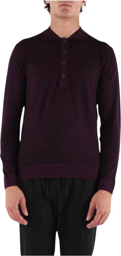 Paolo Pecora Paarse Sweaters Regular Fit Nep Strak 4 knopen 100% wol Purple Heren