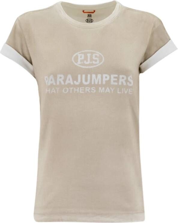 Parajumpers Ronde katoenen T-shirt met print Beige Dames