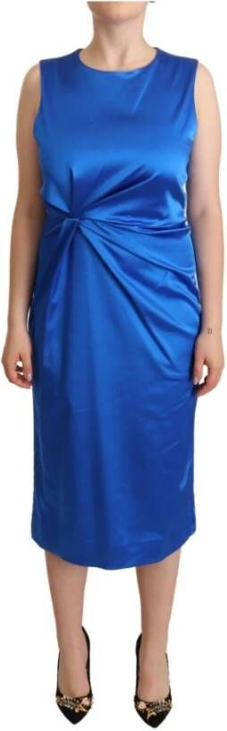 P.a.r.o.s.h. Blue Acetate Sleeveless Pleated Midi Sheath Dress Blauw Dames