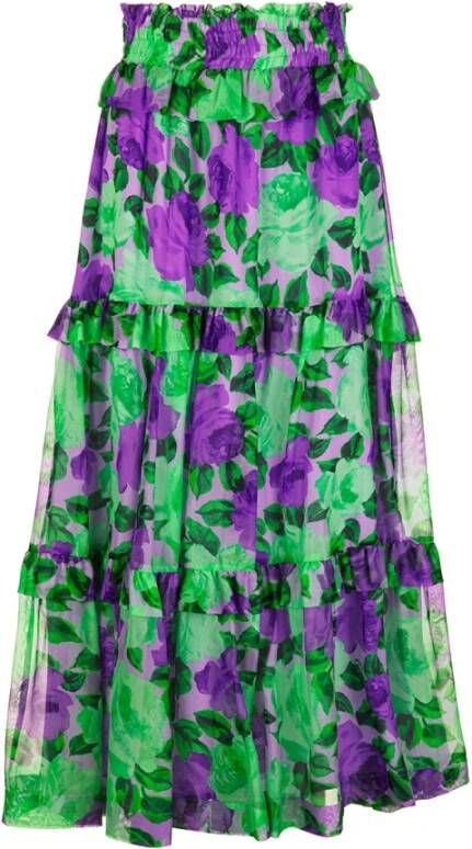 P.a.r.o.s.h. Groene Zijden Maxi Rok Multicolor Dames