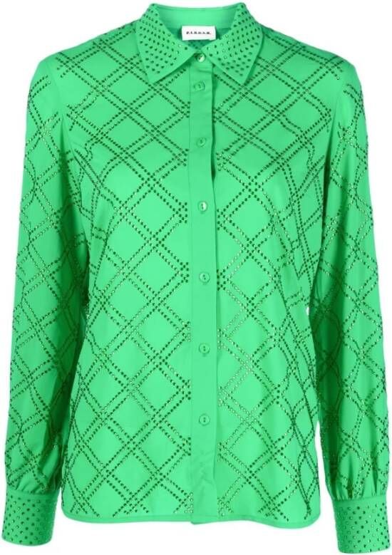 P.a.r.o.s.h. Groene Strass-Verfraaide Overhemd met Lange Mouwen Green Dames