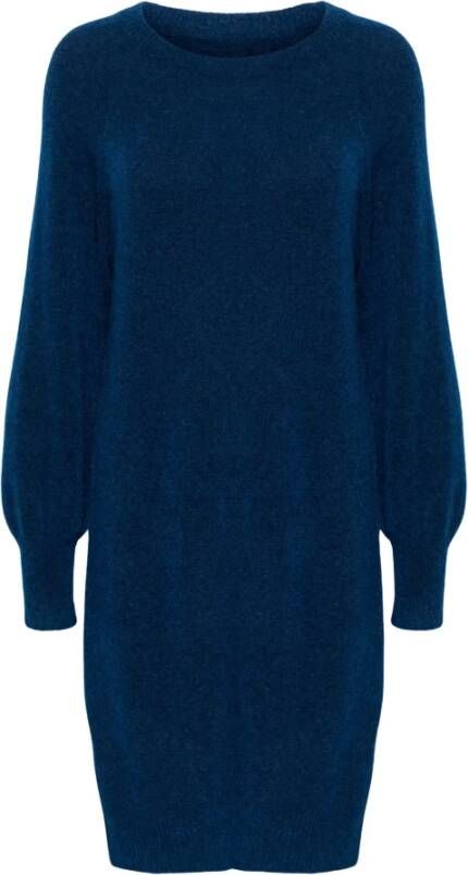 Part Two Blauwe Opal Gebreide Jurk met Pofmouwen Blauw Dames