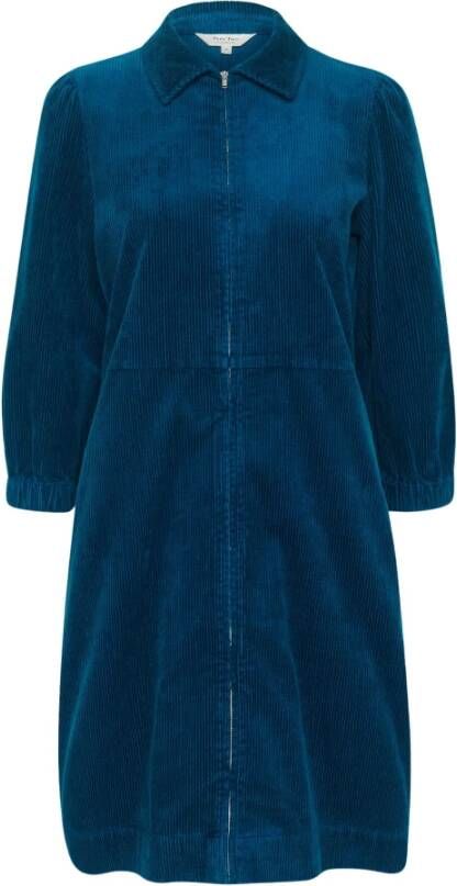 Part Two Blauwe Opal Jurk met Overhemdkraag en Elastische Randen Blauw Dames
