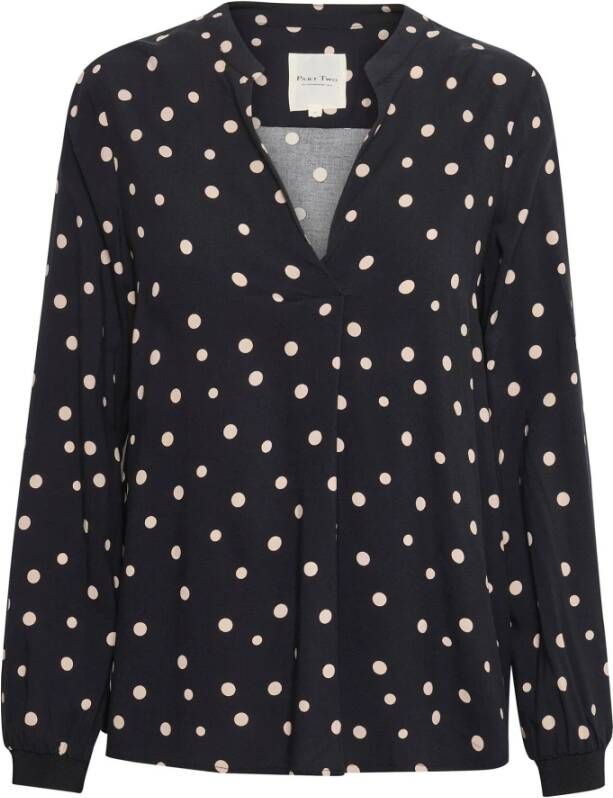 Part Two Casual V-hals Blouse met Smart Print Design Black Dames