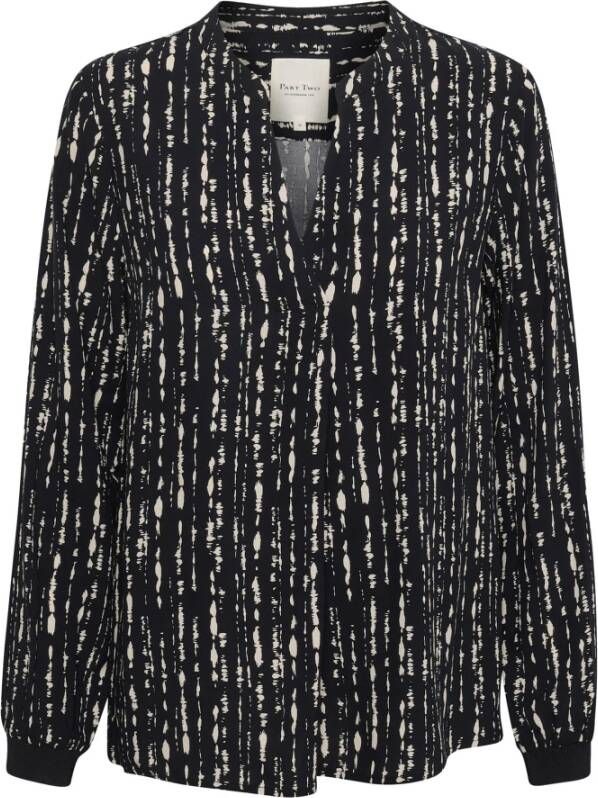 Part Two Elegante V-Hals Blouse met Slimme Print Blue Dames