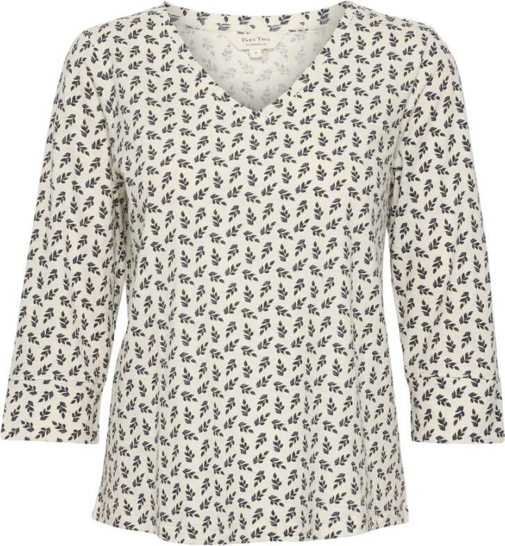 Part Two Blouse met bladprint en ¾ mouwen White Dames