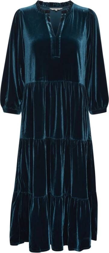 Part Two Fluwelen jurk met uitlopende rok in Moonlit Ocean Blue Dames