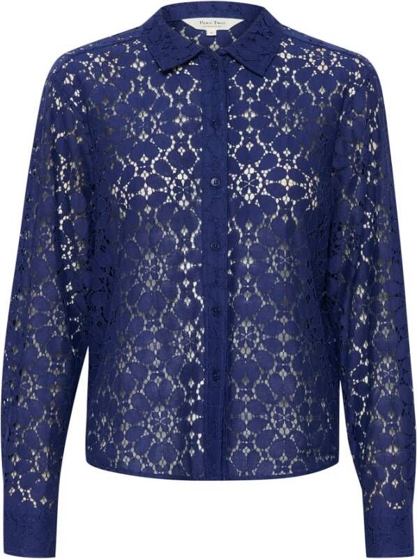 Part Two Elegante kanten blouse met lange mouwen Blue Dames