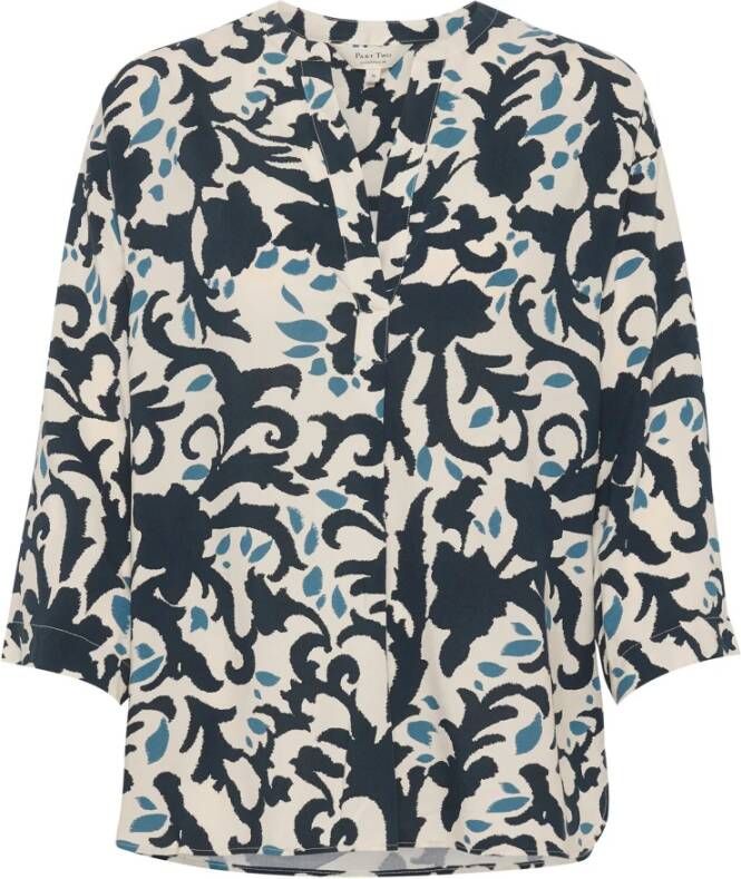 Part Two Elegante Midnight Navy Blouse met Ornament Print Blauw Dames