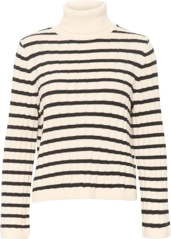 Part Two Gestreepte Gebreide Trui met Rolhals Beige Dames
