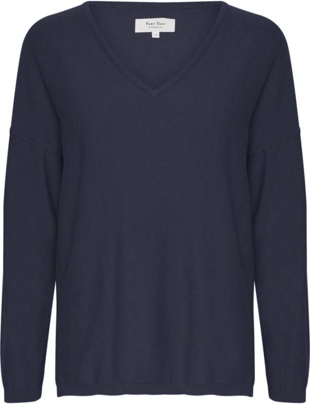 Part Two Gestreepte Trui met V-Hals en Lange Mouwen Blauw Dames