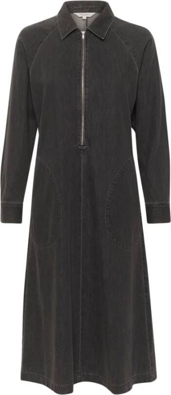 Part Two Grijze Denim Jurk met Lange Mouwen en Diepe Zakken Grijs Dames