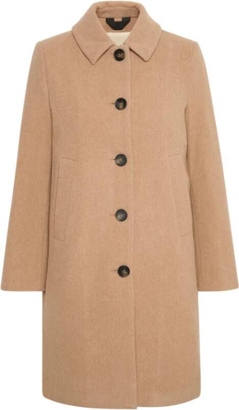 Part Two Klassieke wollen jas met zakken en knopen Beige Dames