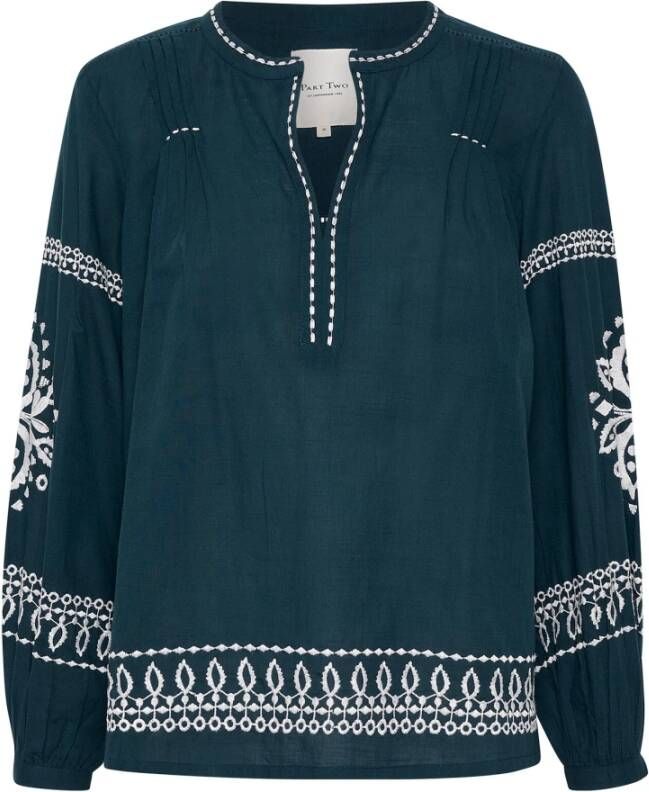 Part Two Middernacht Marineblauwe Geborduurde Blouse Blauw Dames