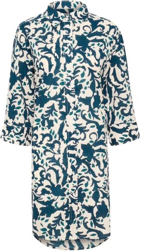 Part Two Middernacht Marineblauwe Ornament Jurk Blauw Dames