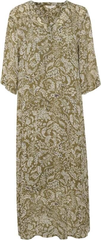 Part Two Midi Jurk in Militair Olijf Botanisch Print Groen Dames