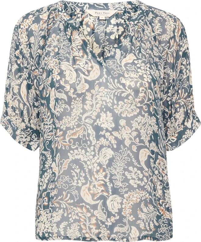 Part Two Midnight Navy Botanical Blouse Blauw Dames
