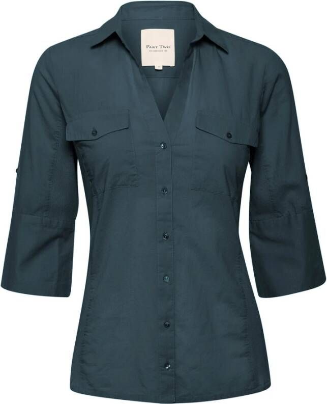 Part Two Midnight Navy Knoopsluiting Blouse Blauw Dames