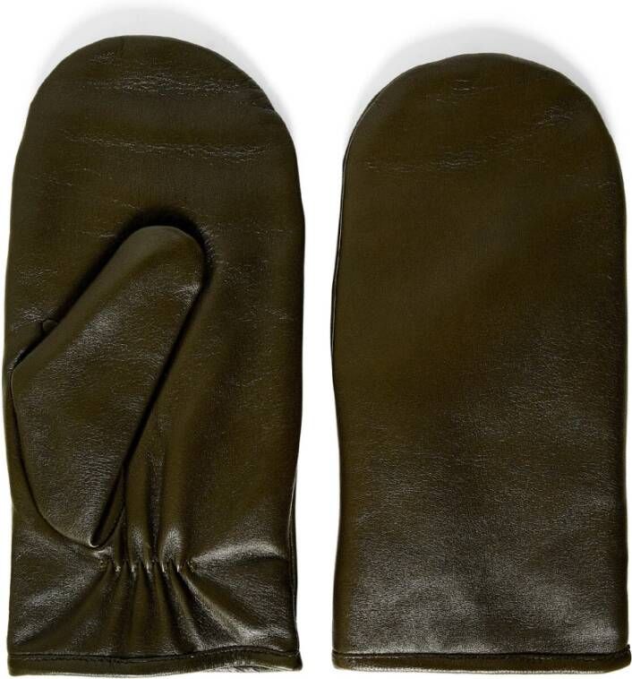Part Two Militaire Olijf Leren Handschoenen Black Dames