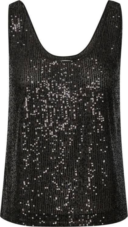 Part Two Paillettentop met mesh-voering Black Dames