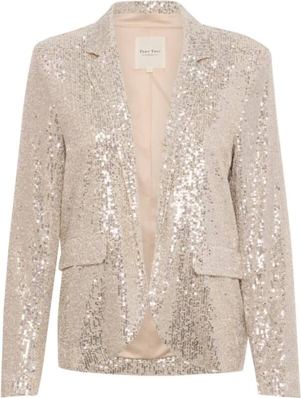 Part Two Pailletten Blazer met Klassieke Kraag en Klepzakken Beige Dames