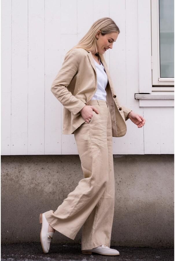 Part Two Delicate Linnen Blazer met Relaxte Pasvorm Beige Dames - Foto 2