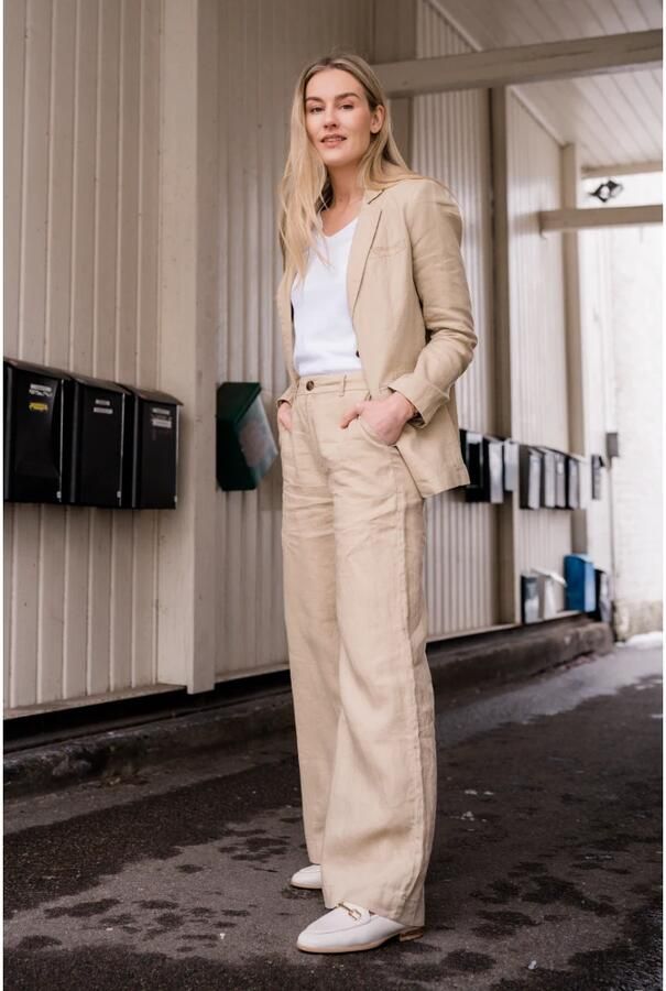 Part Two Delicate Linnen Blazer met Relaxte Pasvorm Beige Dames - Foto 3