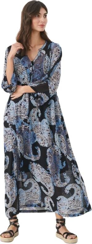 Part Two Donkerblauwe Paisley Jurk met ¾ Mouwen Multicolor Dames