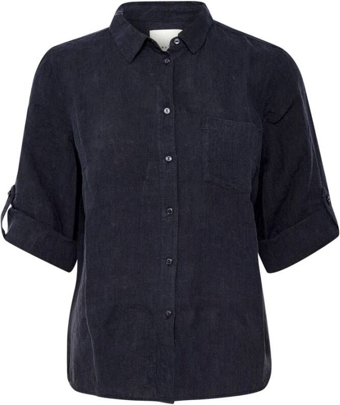 Part Two Donkerblauwe Linnen Overhemdblouse Cindiepw Black Dames