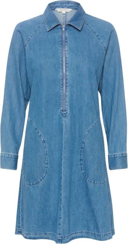 Part Two Stijlvolle Denim Jurk met Lange Mouwen en Ritssluiting Blauw Dames