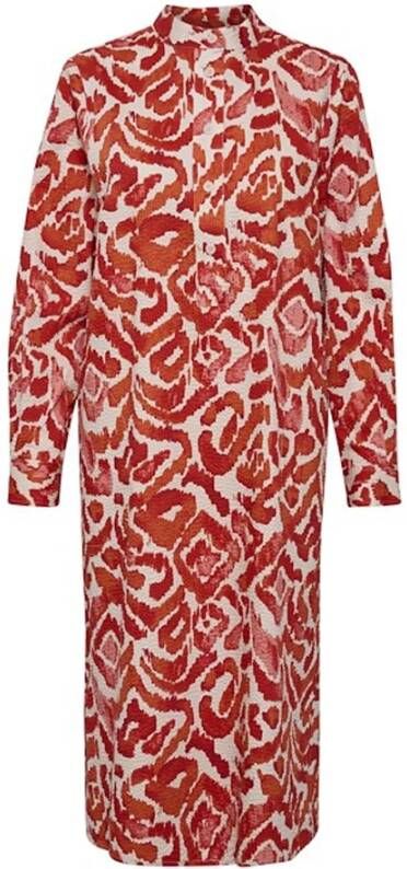 Part Two Stijlvolle Grafische Print Midi Jurk Rood Dames