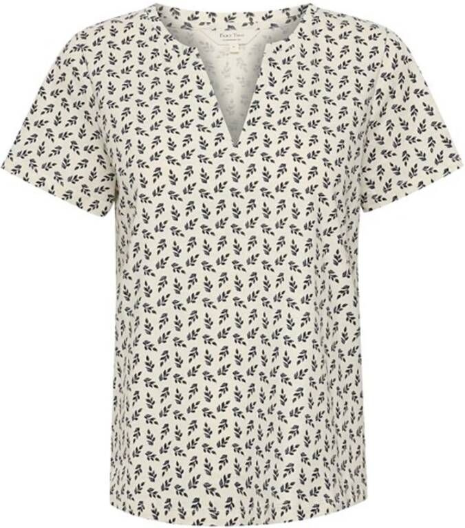 Part Two Basis V-Hals T-shirt in Donkerblauw Mini-Leaf Print White Dames