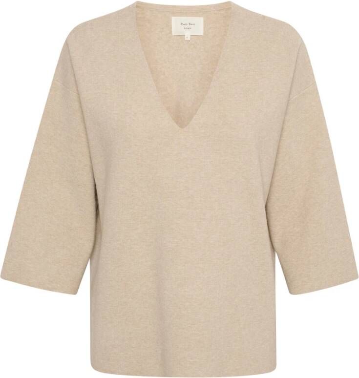 Part Two V-Hals Trui met Zijopeningen Beige Dames